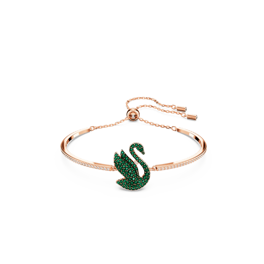 Bracciale Rigido Swarovski Iconic Swan Pvd Oro Rosa Cristalli Bianchi Verdi