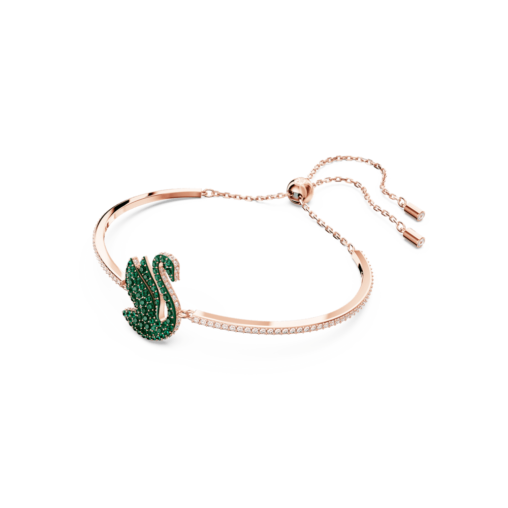 Bracciale Rigido Swarovski Iconic Swan Pvd Oro Rosa Cristalli Bianchi Verdi