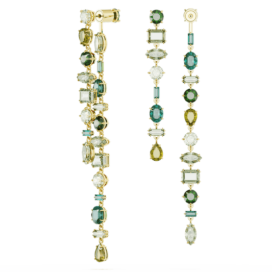 Orecchini Pendenti Gema Design asimmetrico Taglio misto Extra lunghi Verdi Finitura oro