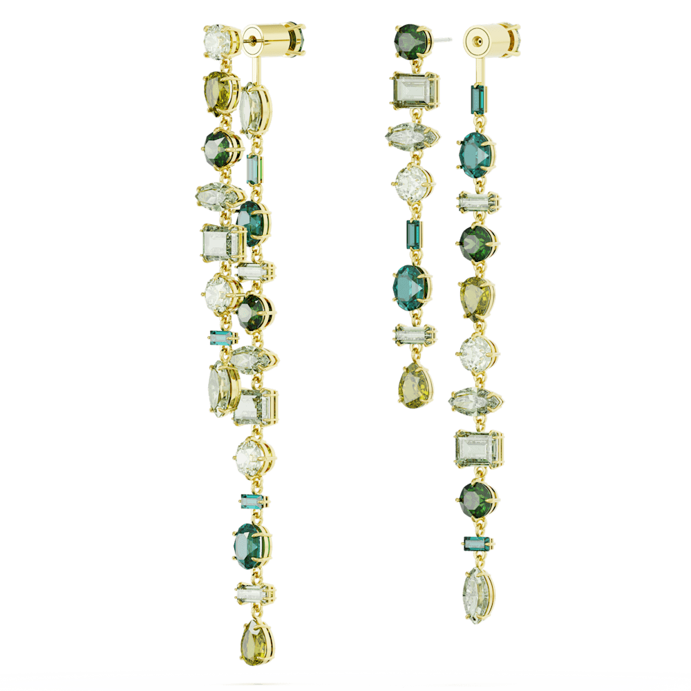 Orecchini Pendenti Gema Design asimmetrico Taglio misto Extra lunghi Verdi Finitura oro