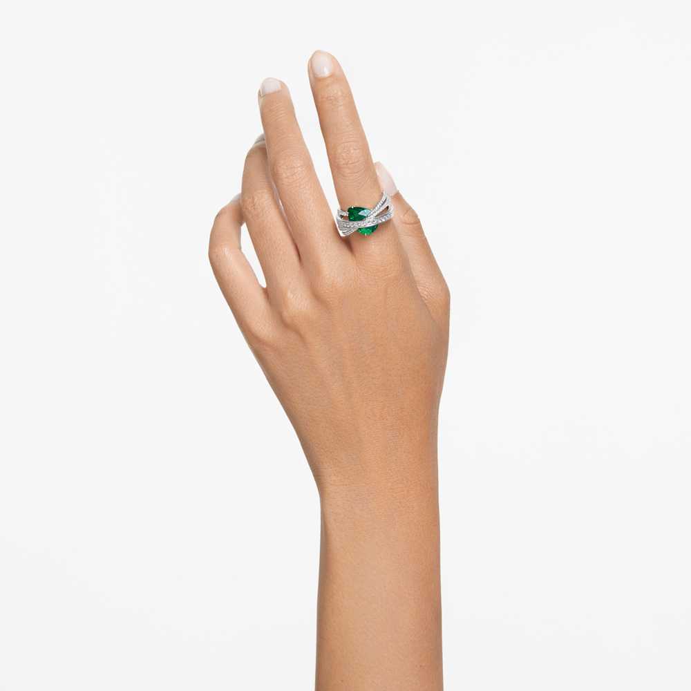 Anello Swarovski Hyperbola Taglio misto, A quattro fasce, Verde, Placcato rodio - Misura 58