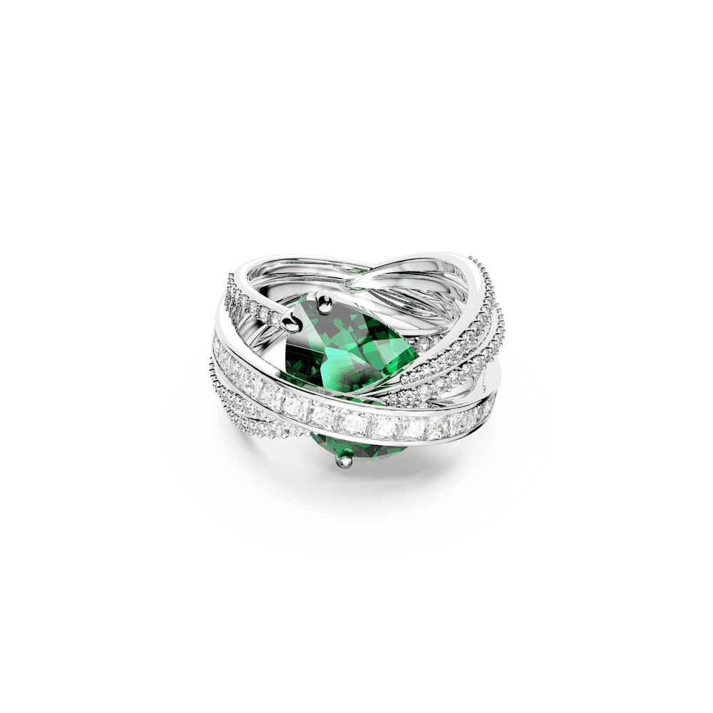 Anello Swarovski Hyperbola Taglio misto, A quattro fasce, Verde, Placcato rodio - Misura 58