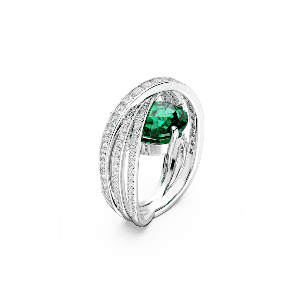 Anello Swarovski Hyperbola Taglio misto, A quattro fasce, Verde, Placcato rodio - Misura 58