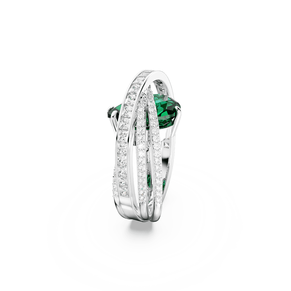 Anello Swarovski Hyperbola Taglio misto, A quattro fasce, Verde, Placcato rodio - Misura 58