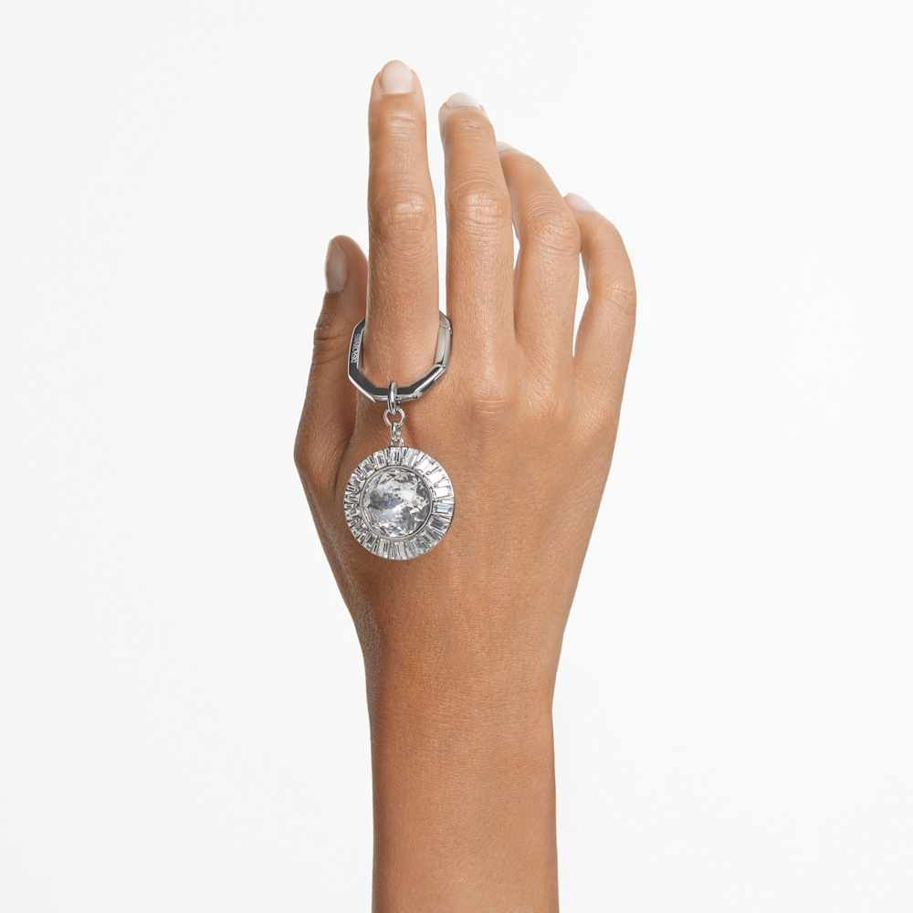 Portachiavi Swarovski Taglio Round Bianco Placcato rodio