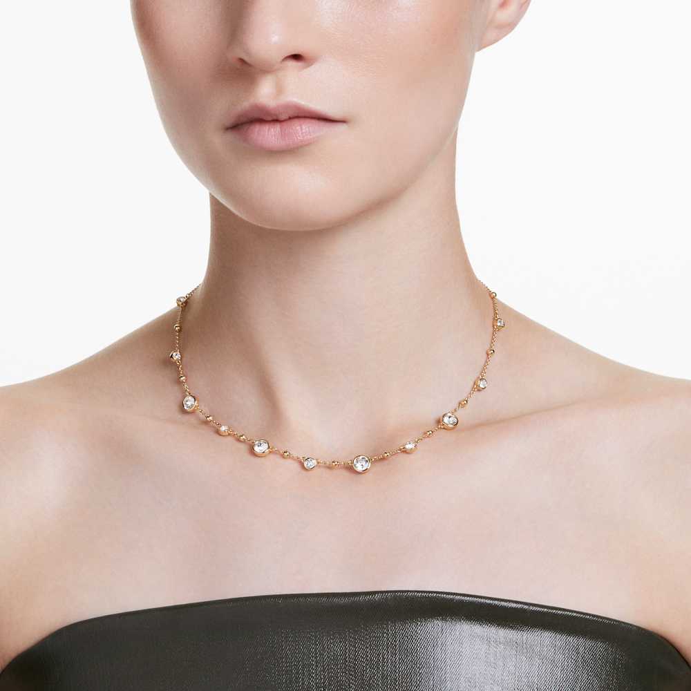 Collana Swarovski Imber, Taglio Round, Design sparpagliato, Bianca, Finitura oro 18K