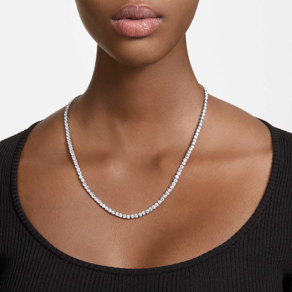 Collana Swarovski Matrix Tennis Taglio Round Bianca Placcato rodio L