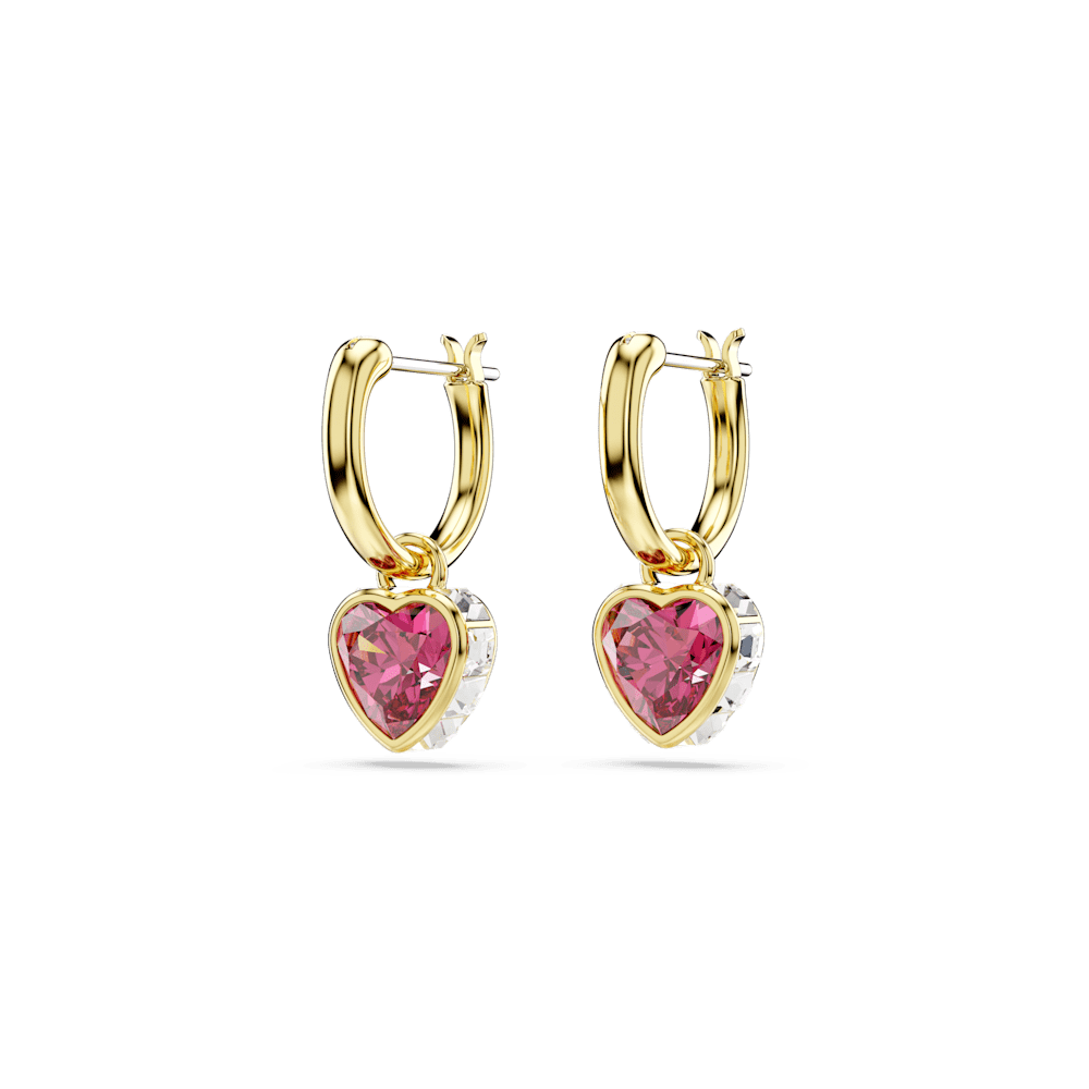Orecchini pendenti Swarovski Chroma, Cuore, Rossi, Finitura oro 18K