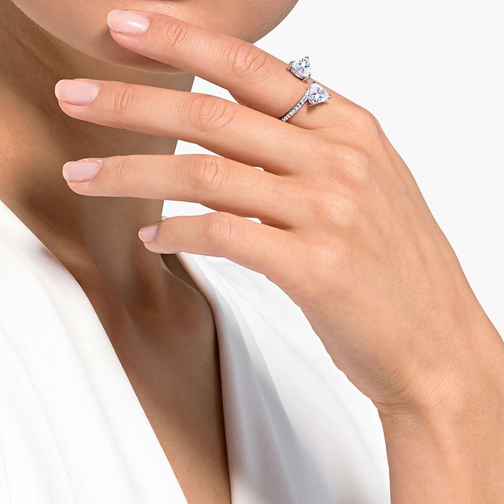 Anello aperto Swarovski Mesmera, Taglio Heart, Pavé, Bianco, Placcato rodio - Misura 55
