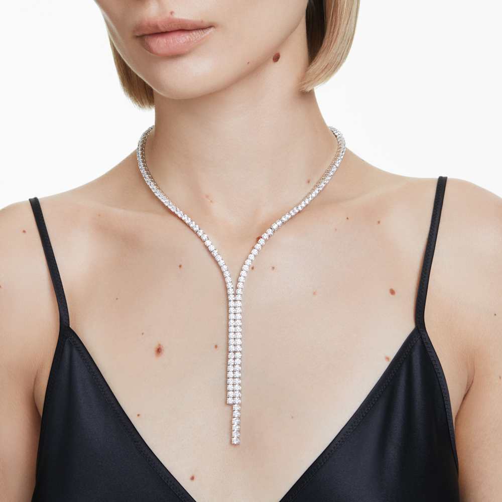 Collana a Y Swarovski Matrix, Taglio Round, Bianco, Placcato rodio