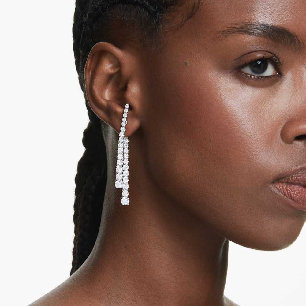 Orecchini pendenti Swarovski Matrix, Sfumatura di tagli Round, Bianchi, Placcato rodio