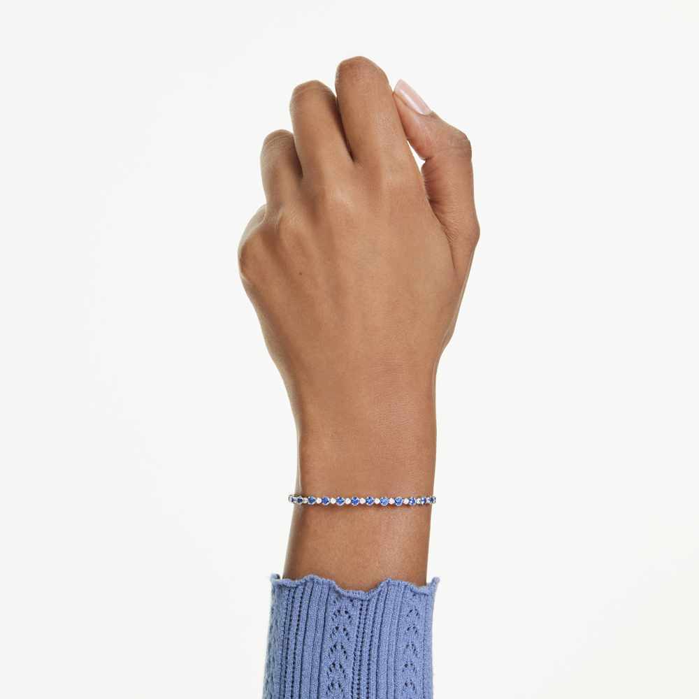 Bracciale Tennis Swarovski Matrix, Tagli arrotondati misti, Blu, Placcato rodio - Misura M