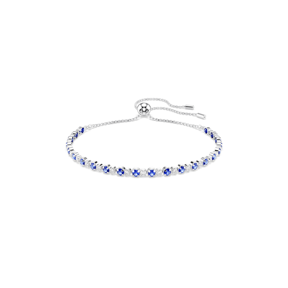 Bracciale Tennis Swarovski Matrix, Tagli arrotondati misti, Blu, Placcato rodio - Misura M