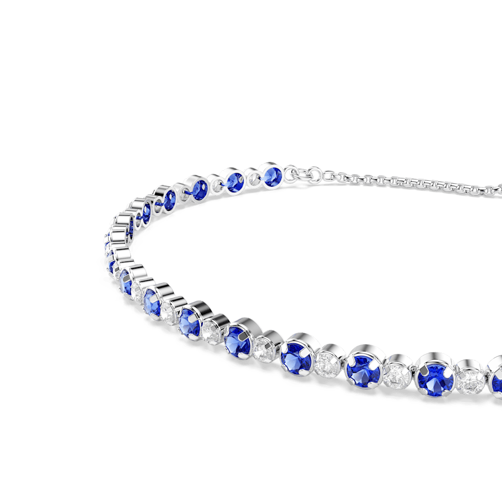 Bracciale Tennis Swarovski Matrix, Tagli arrotondati misti, Blu, Placcato rodio - Misura M