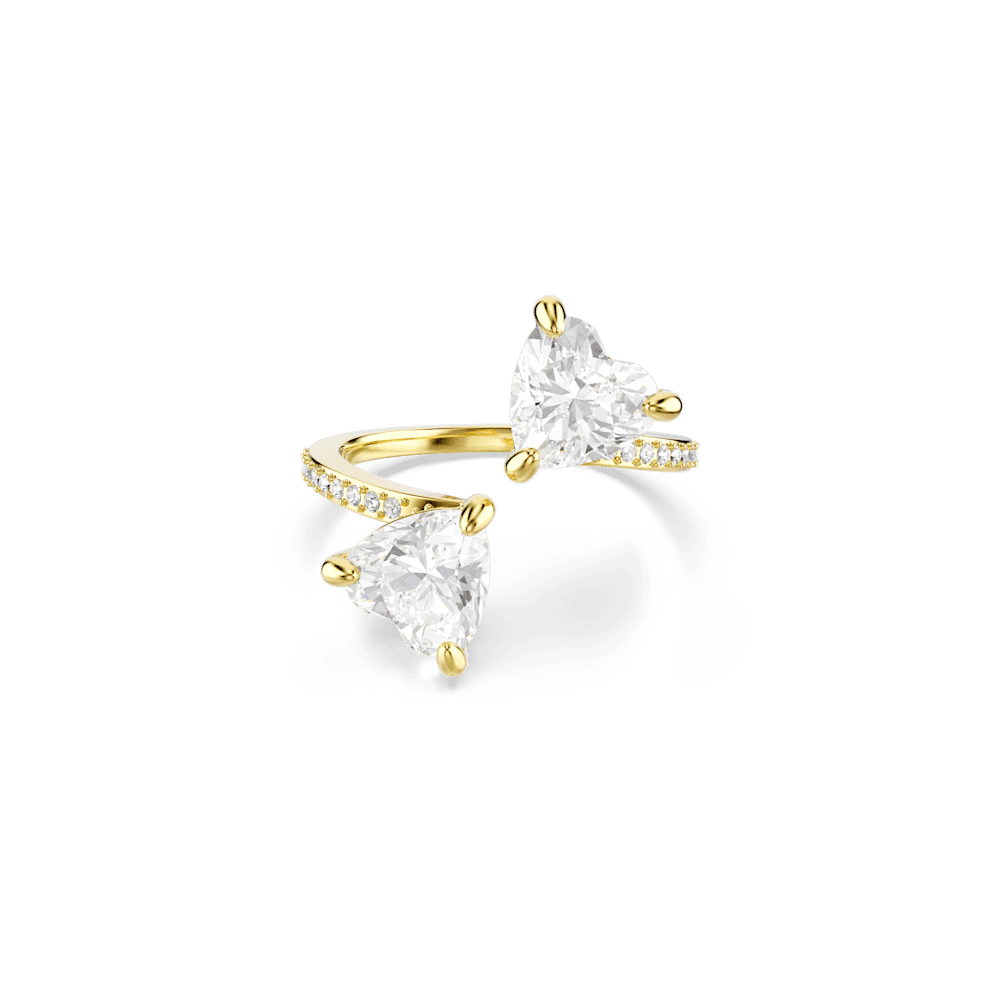 Anello aperto Swarovski Mesmera, Taglio Heart, Pavé, Bianco, Finitura oro 18K - Misura 55