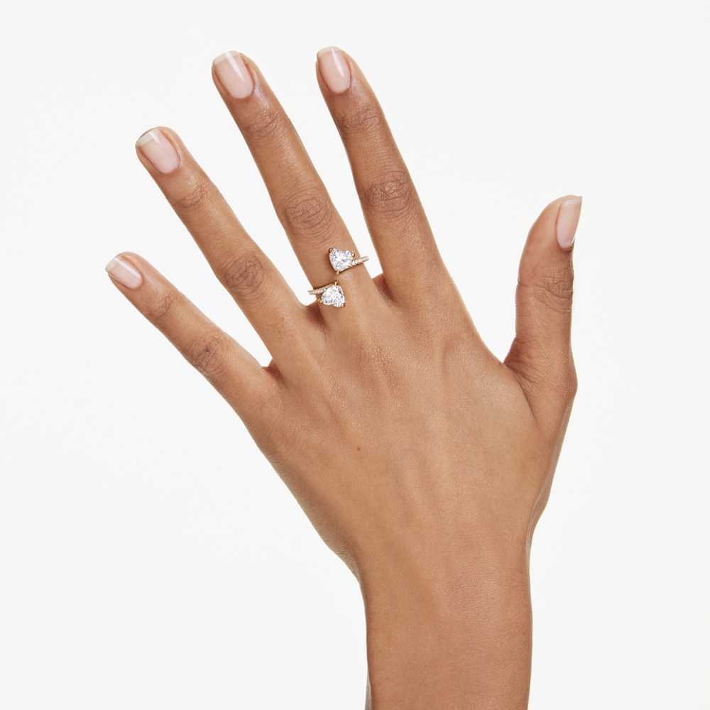 Anello aperto Swarovski Mesmera, Taglio Heart, Pavé, Bianco, Finitura oro 18K - Misura 52
