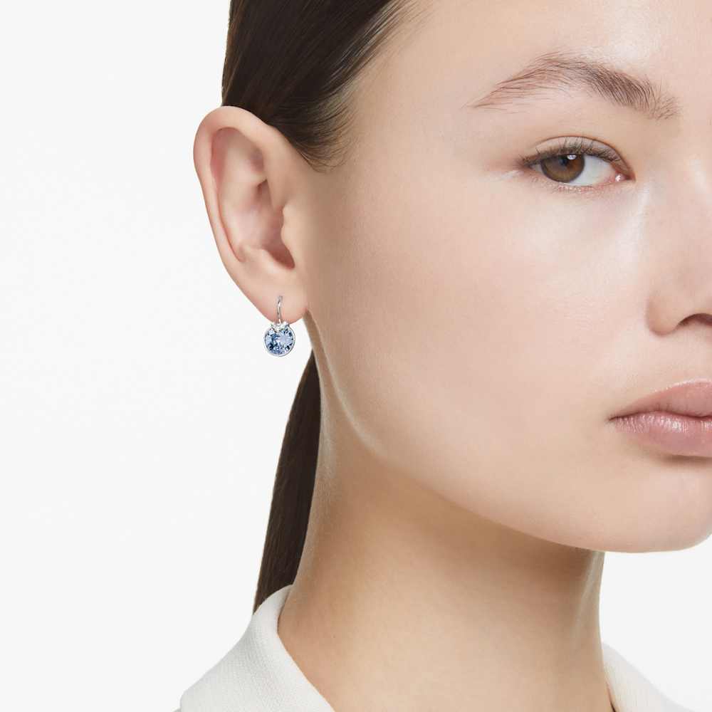 Orecchini Pendenti Swarovski Bella Taglio Round Blu Placcato Rodio
