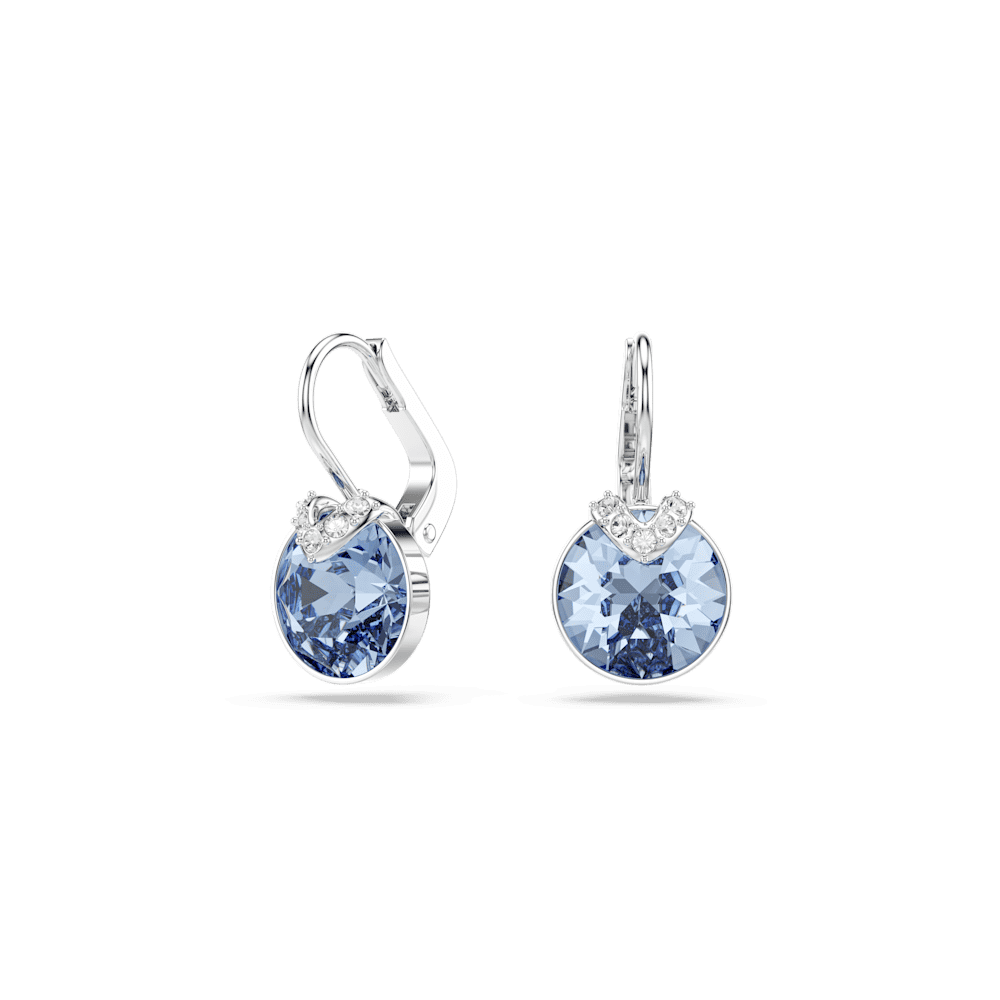 Orecchini Pendenti Swarovski Bella Taglio Round Blu Placcato Rodio