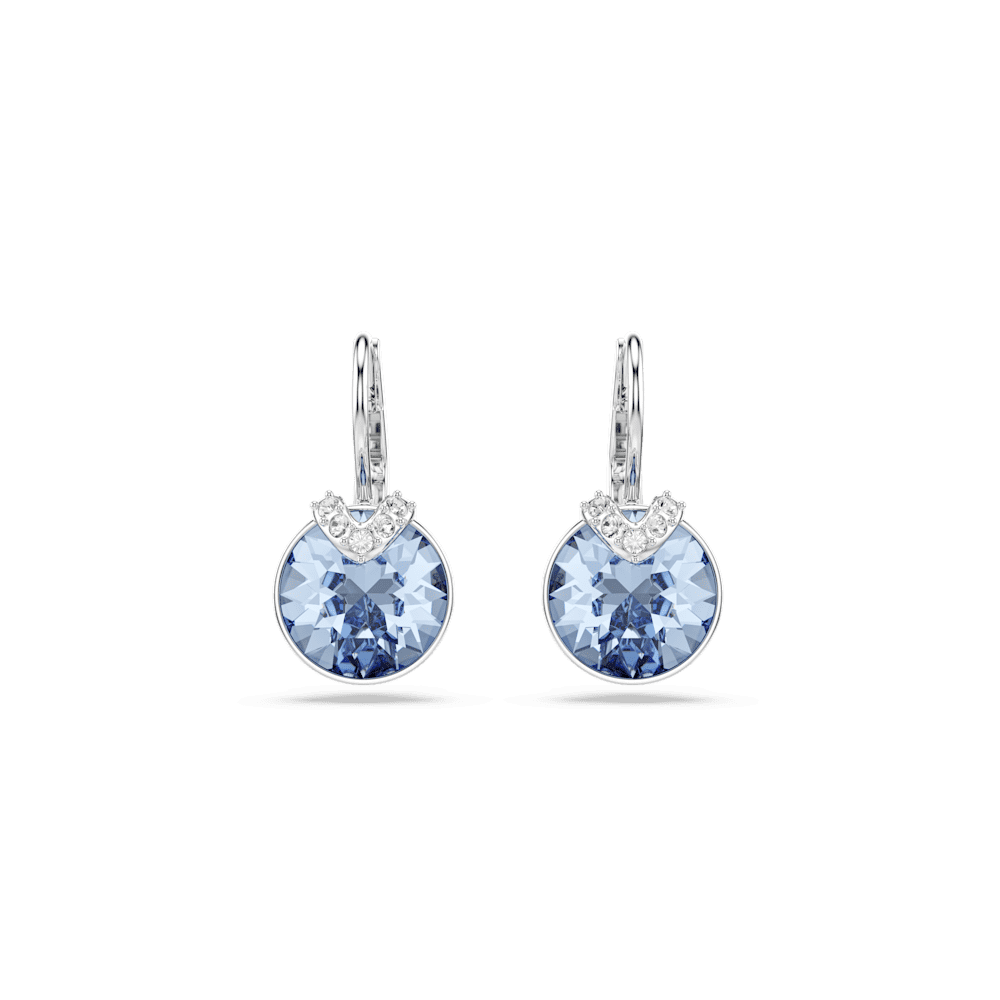 Orecchini Pendenti Swarovski Bella Taglio Round Blu Placcato Rodio