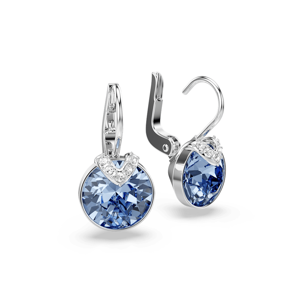 Orecchini Pendenti Swarovski Bella Taglio Round Blu Placcato Rodio