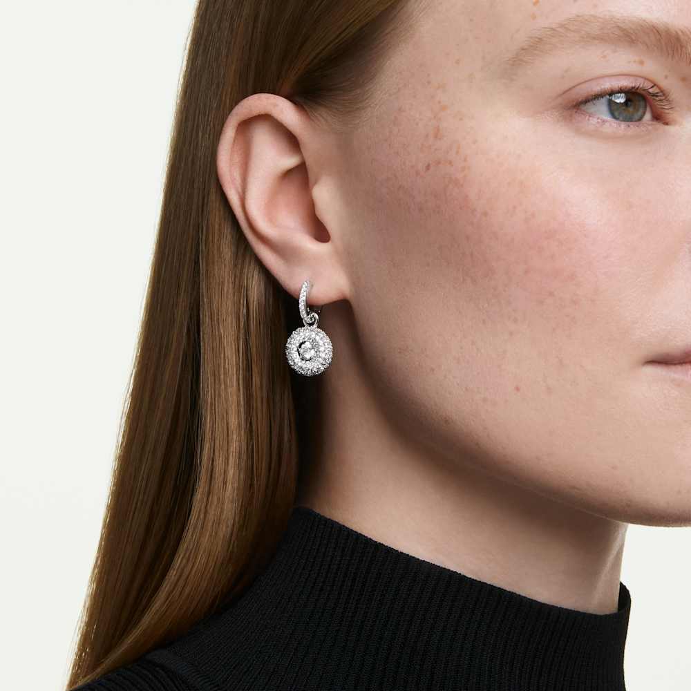 Orecchini Pendenti Swarovski Sublima Taglio Round Bianchi Placcato Rodio