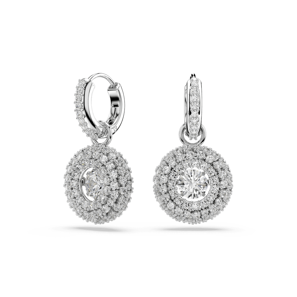 Orecchini Pendenti Swarovski Sublima Taglio Round Bianchi Placcato Rodio
