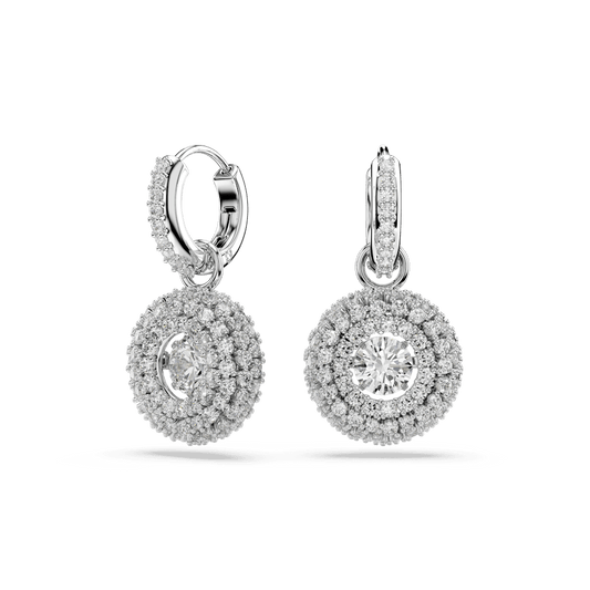 Orecchini Pendenti Swarovski Sublima Taglio Round Bianchi Placcato Rodio