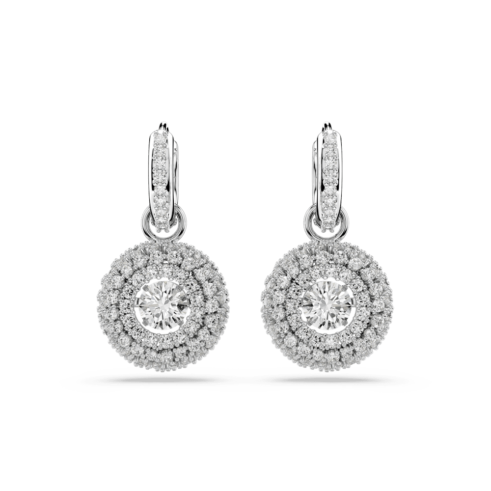 Orecchini Pendenti Swarovski Sublima Taglio Round Bianchi Placcato Rodio
