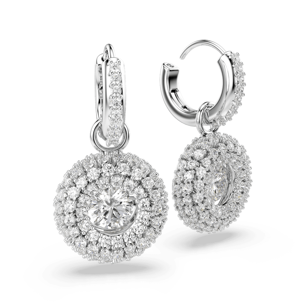 Orecchini Pendenti Swarovski Sublima Taglio Round Bianchi Placcato Rodio