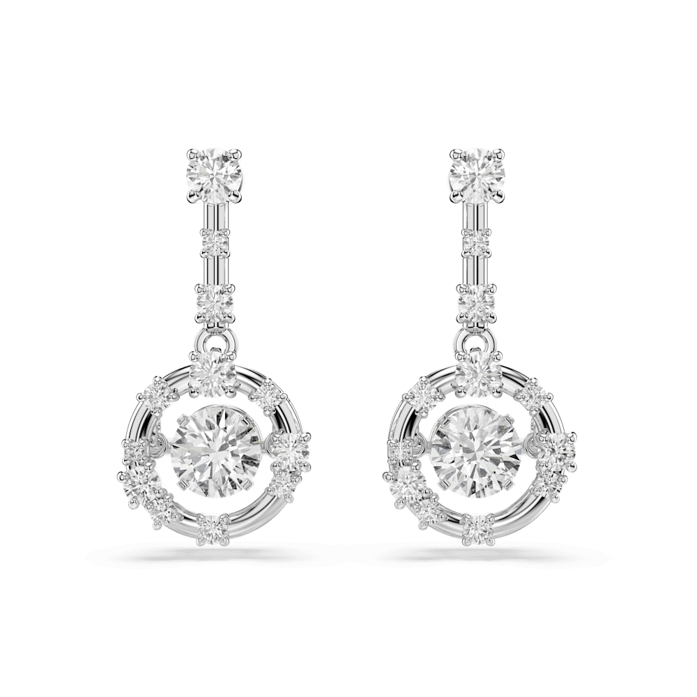 Orecchini Pendenti Swarovski Constella Taglio Round Dancing stone Bianchi Placcato Rodio