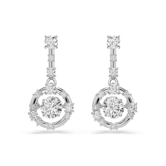 Orecchini Pendenti Swarovski Constella Taglio Round Dancing stone Bianchi Placcato Rodio