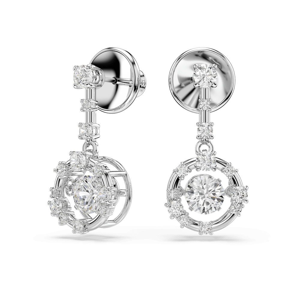 Orecchini Pendenti Swarovski Constella Taglio Round Dancing stone Bianchi Placcato Rodio