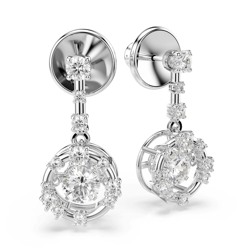 Orecchini Pendenti Swarovski Constella Taglio Round Dancing stone Bianchi Placcato Rodio