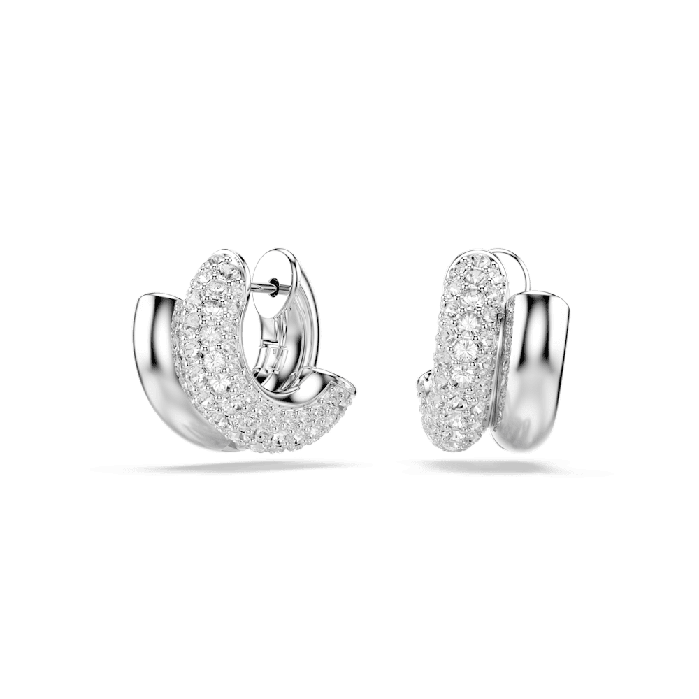 Orecchini a cerchio Swarovski Dextera, Taglio Round, Mini, Bianchi, Placcato rodio