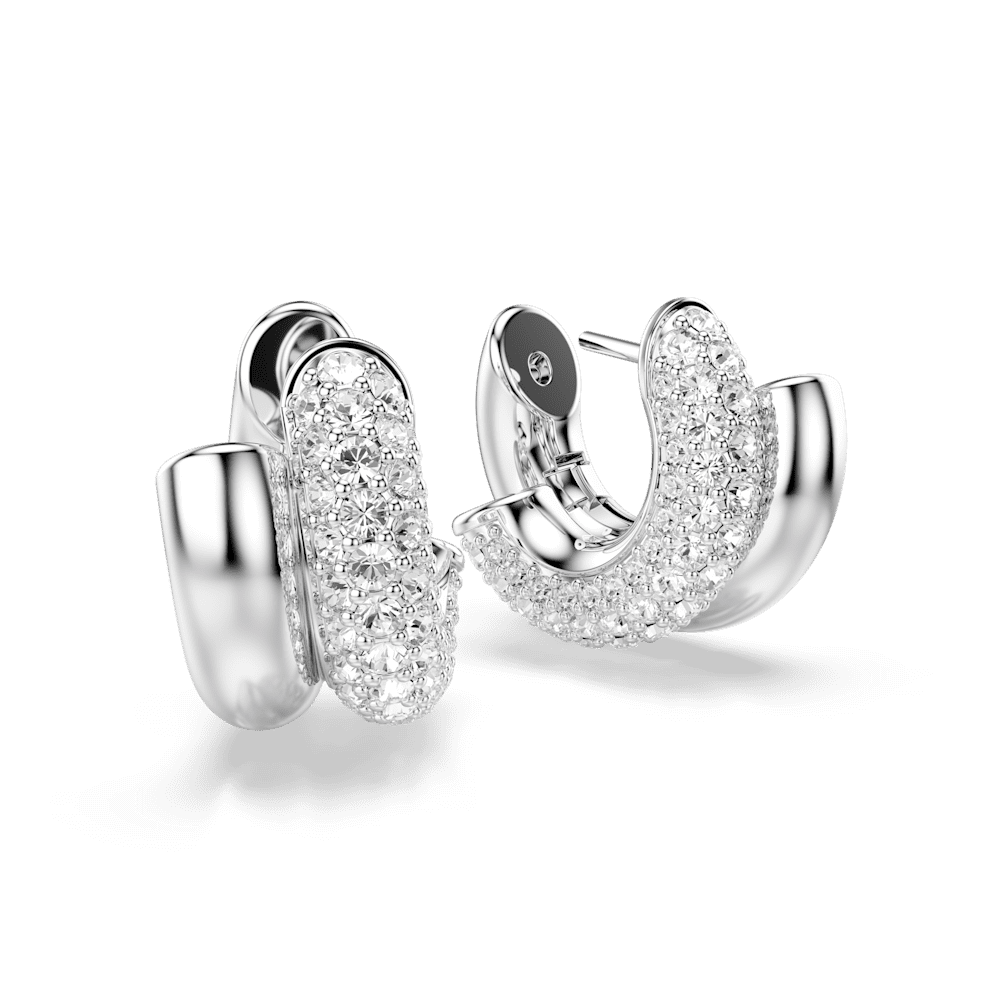 Orecchini a cerchio Swarovski Dextera, Taglio Round, Mini, Bianchi, Placcato rodio