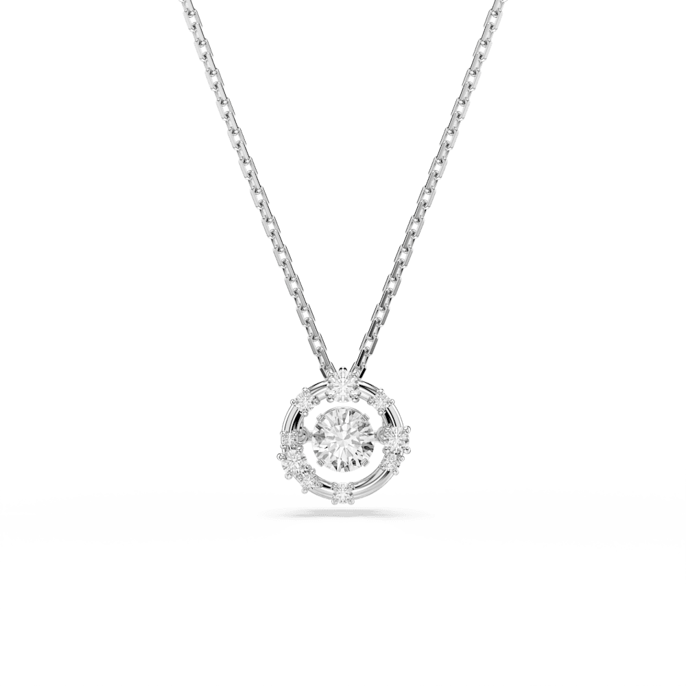 Collana Swarovski Constella, Taglio Round, Dancing stone, Bianco, Placcato rodio