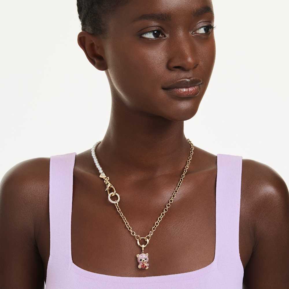 Charm Swarovski Idyllia Taglio misto Orsetto Rosa Finitura oro 18 Kt
