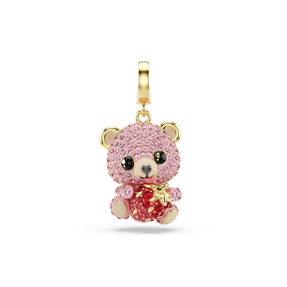 Charm Swarovski Idyllia Taglio misto Orsetto Rosa Finitura oro 18 Kt