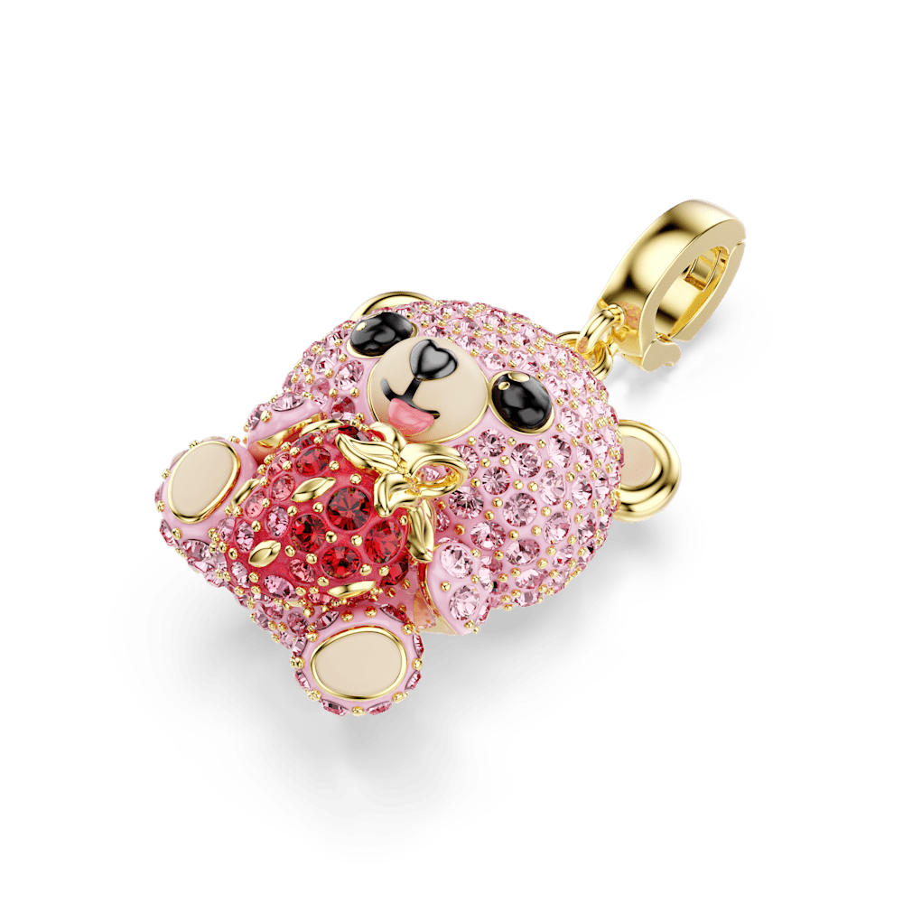 Charm Swarovski Idyllia Taglio misto Orsetto Rosa Finitura oro 18 Kt