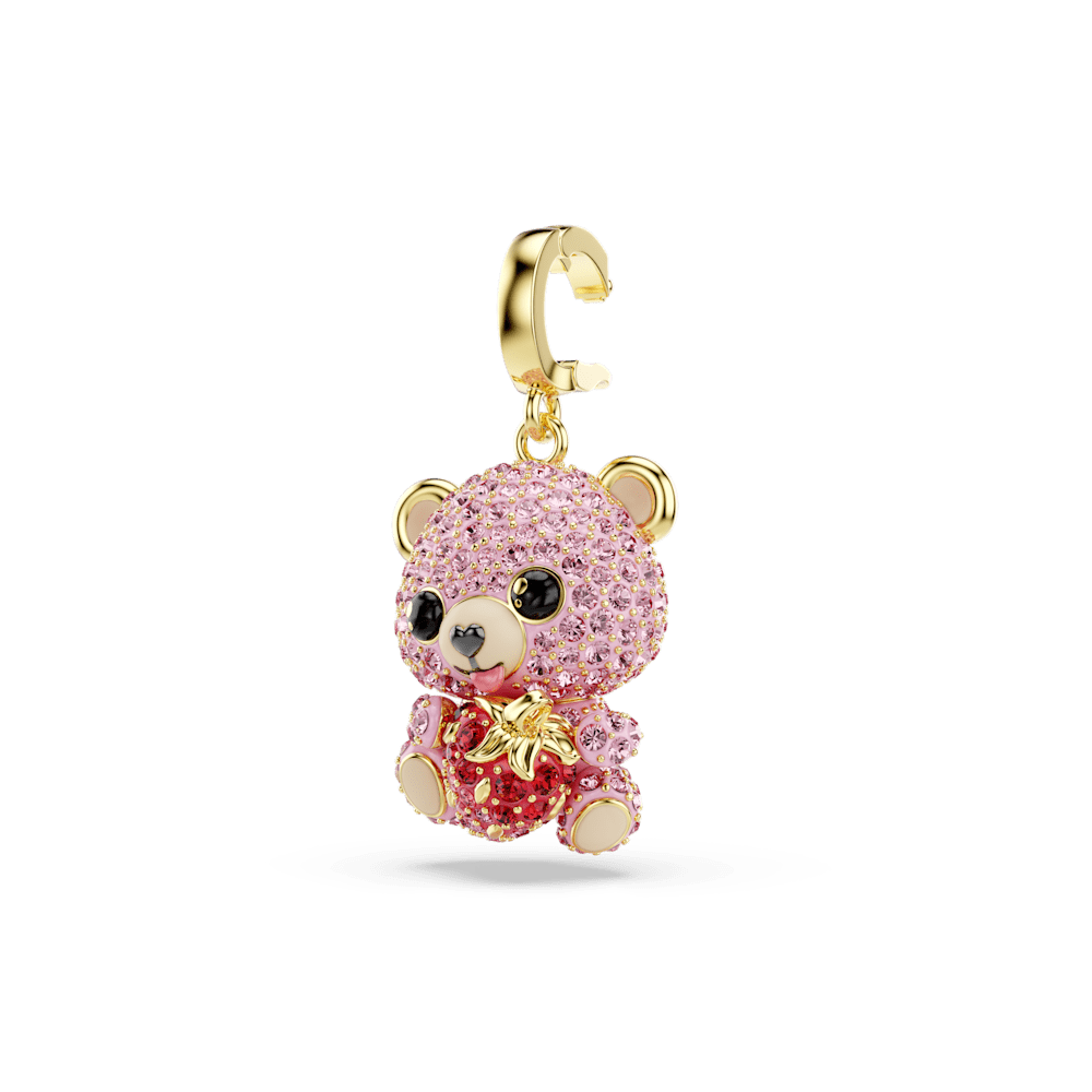 Charm Swarovski Idyllia Taglio misto Orsetto Rosa Finitura oro 18 Kt