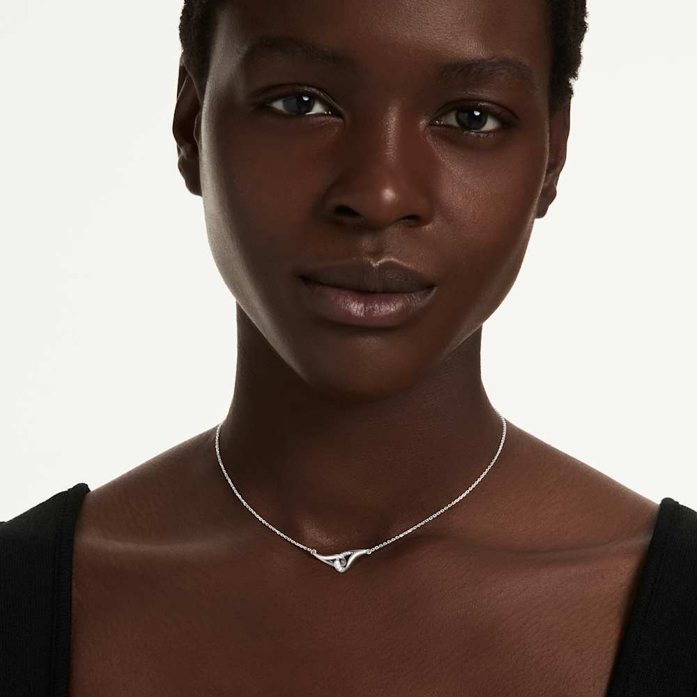 Collana Pendente Swarovski Classica, Taglio Round, Concatenato, Bianco, Argento Sterling