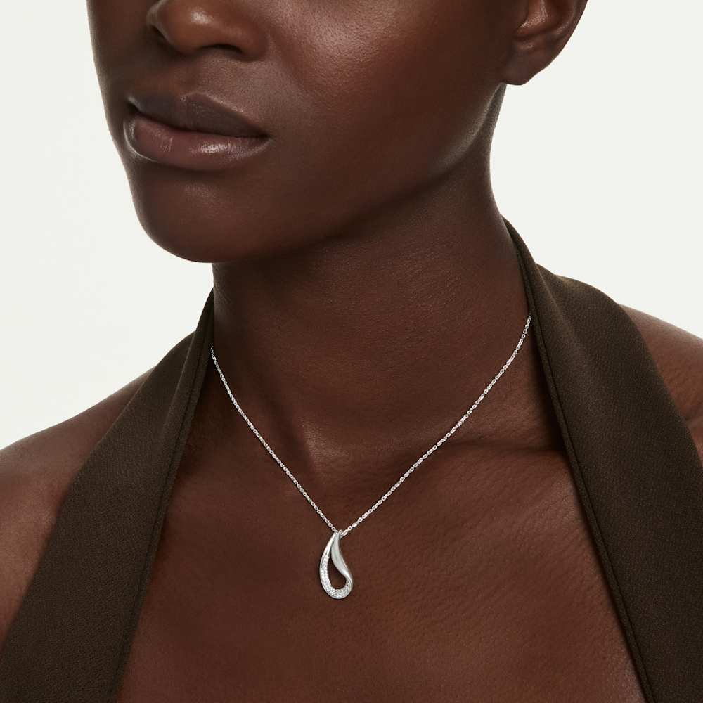 Collana Pendente Swarovski Classica, Taglio Round, Lungo, Bianco, Argento Sterling