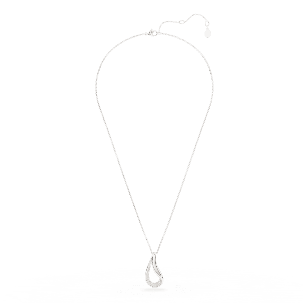 Collana Pendente Swarovski Classica, Taglio Round, Lungo, Bianco, Argento Sterling