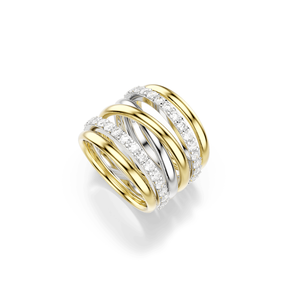 Anello cocktail Swarovski Hyperbola, Taglio Round, Bianco, Mix di finiture - Misura 55