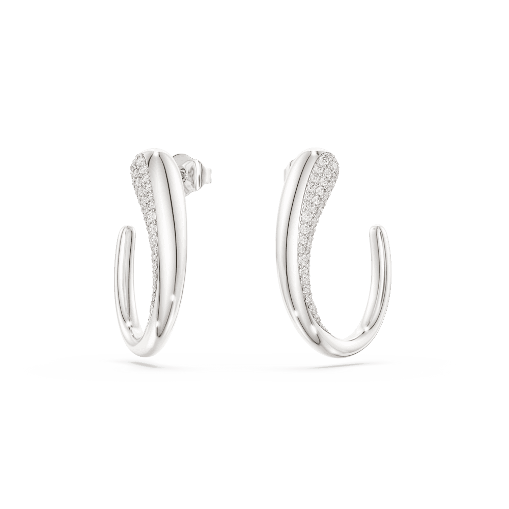 Orecchini a cerchio Swarovski Classica, Taglio Round, Bianchi, Argento Sterling