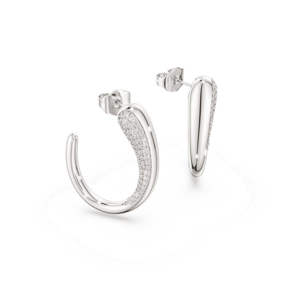 Orecchini a cerchio Swarovski Classica, Taglio Round, Bianchi, Argento Sterling