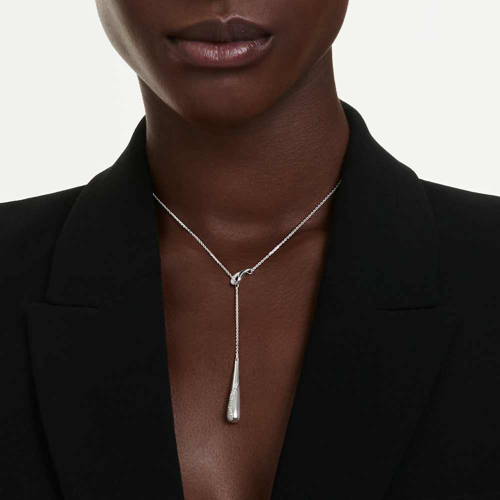 Collana Pendente a Y Swarovski Classica, Taglio Round, Bianco, Argento Sterling