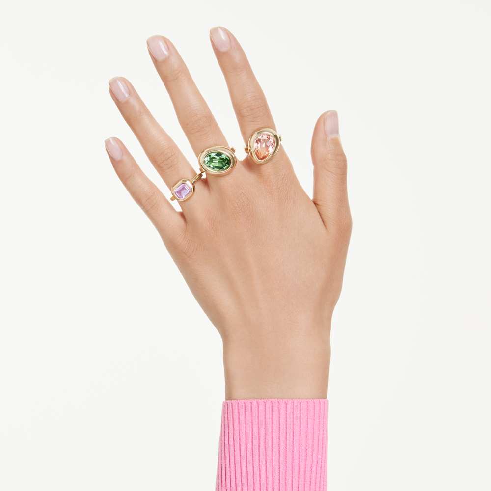 Set 3 Anelli Swarovski Gema Multicolore,Finitura oro 18 Kt - Misura 50-55