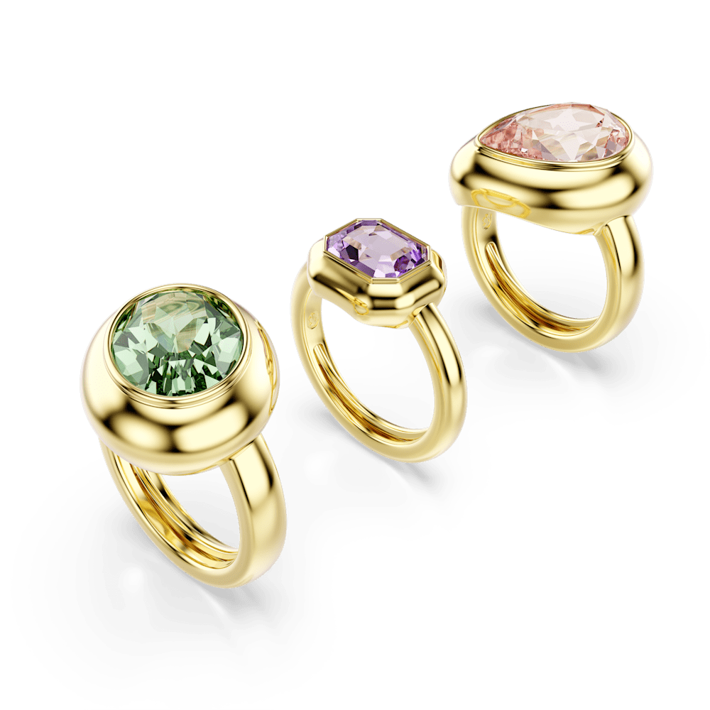 Set 3 Anelli Swarovski Gema Multicolore,Finitura oro 18 Kt - Misura 50-55