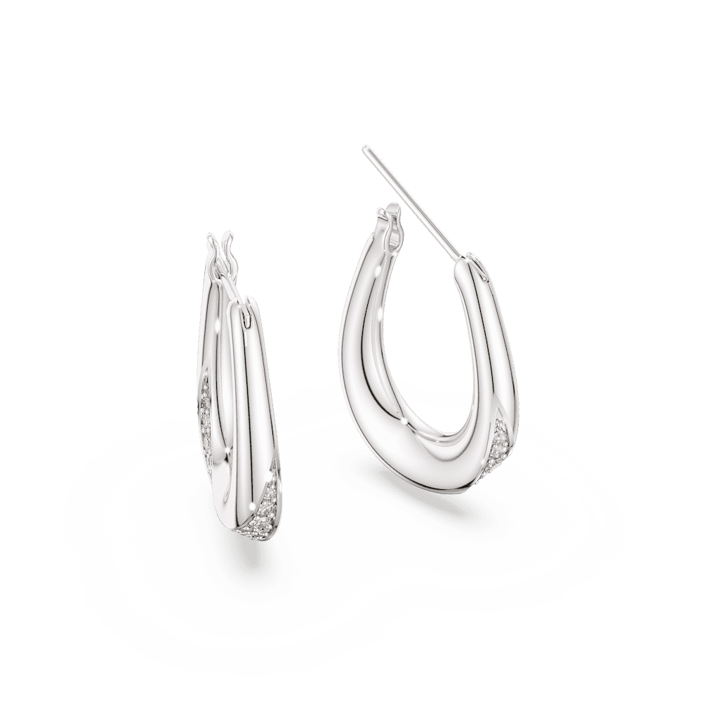 Orecchini a cerchio Swarovski Classica, Taglio Round, Piccoli, Bianchi, Argento sterling
